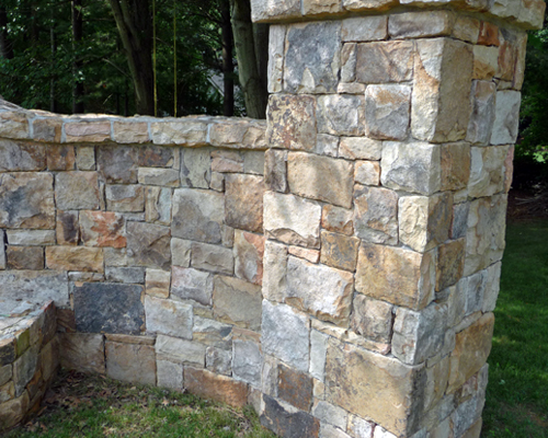 Pattered stone wall and column